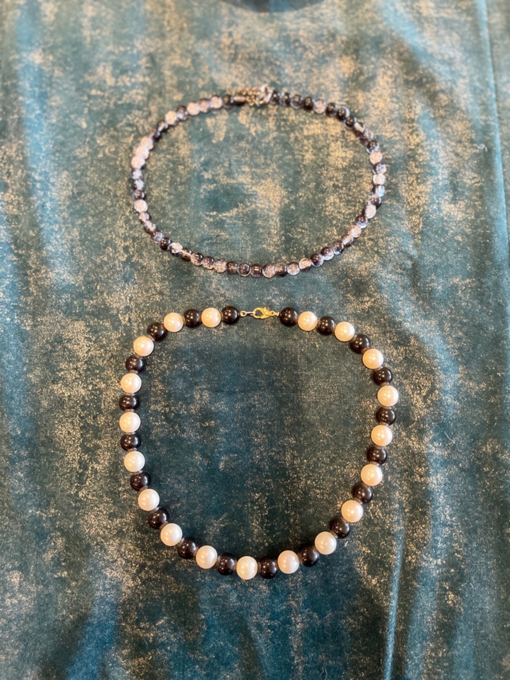 2 Classic Black & White/Black & Clear Beaded Necklaces - choker/collar